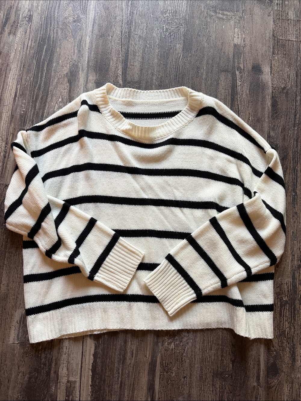 SHEIN Black & Cream Striped Crewneck Sweater